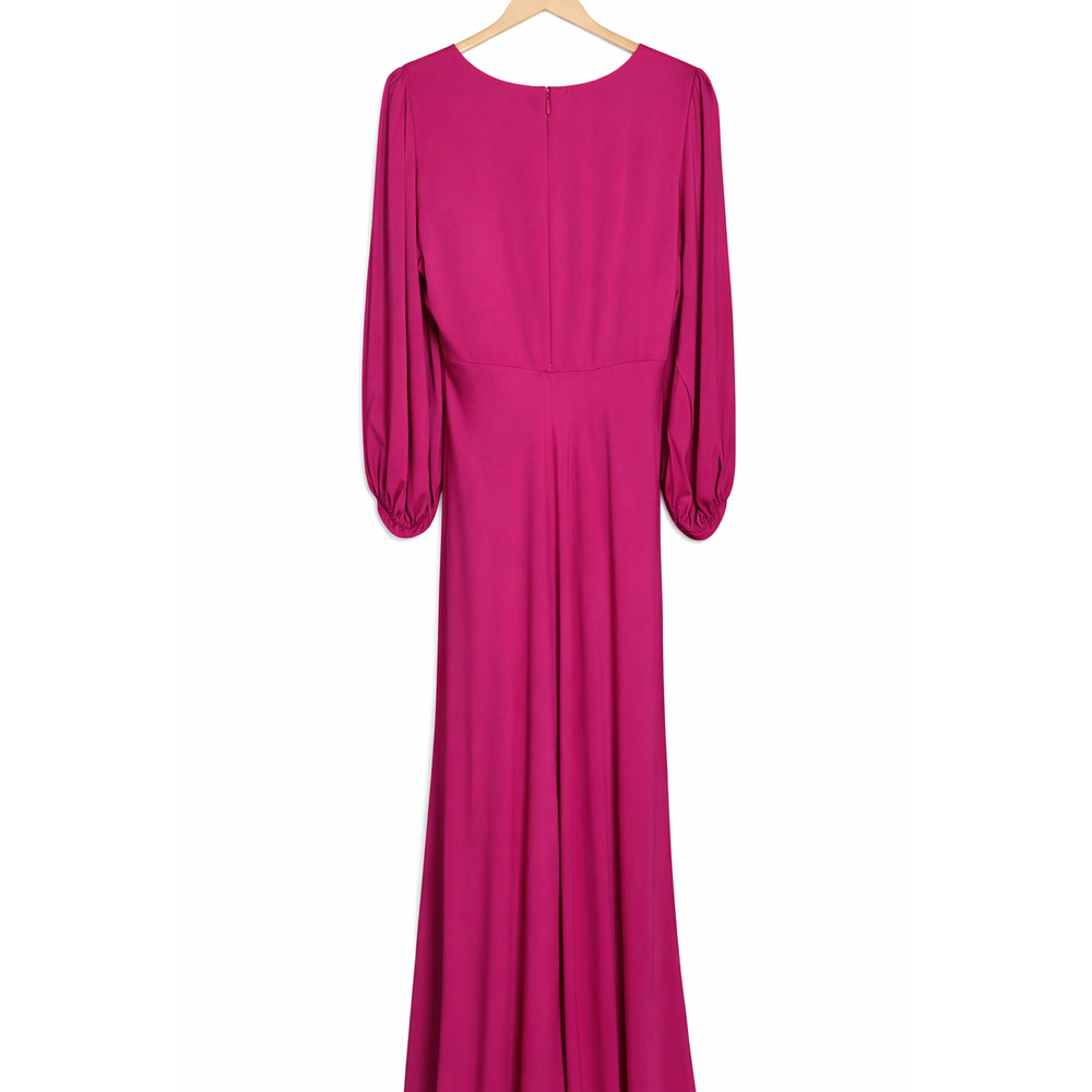 Farm Rio Cutout Maxi Dress Size Medium Tassel Magenta Blouson Sleeves Cocktail - Picture 4 of 10